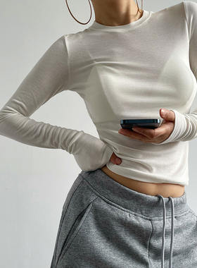 AcupStudio江右上 美式修身圆领莱赛尔三色基础打底衫收腰长袖T恤