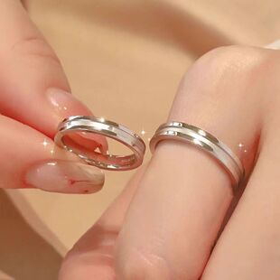 S999纯足银三生三世素圈男女情侣对戒指闭口小红书婚戒高级感新款