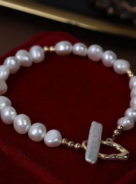 复古巴洛克淡水珍珠小银条手链