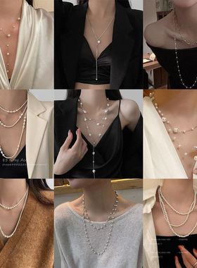 欧美长款珍珠项链2025秋冬优雅简约百搭毛衣链轻奢高级感项饰