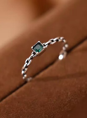 925镀银小方糖复古可调女戒