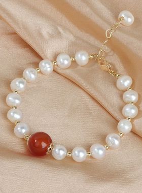 新品转运珠手链女手镯红玛瑙天然淡水珍珠手串本命年礼物现货批发