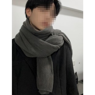 围巾男式韩版纯色针织毛线围巾男款秋冬加厚保暖学生情侣围脖男百