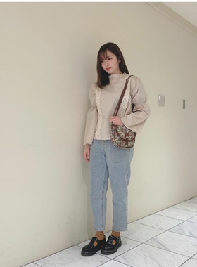 annuus日系ParAvion春季棉喇叭袖花边衬衫可爱蕾丝拼接上衣