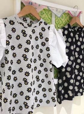 annuus日系ParAvion小雏菊针织短袖t恤女ins新款短款衬衫上衣春