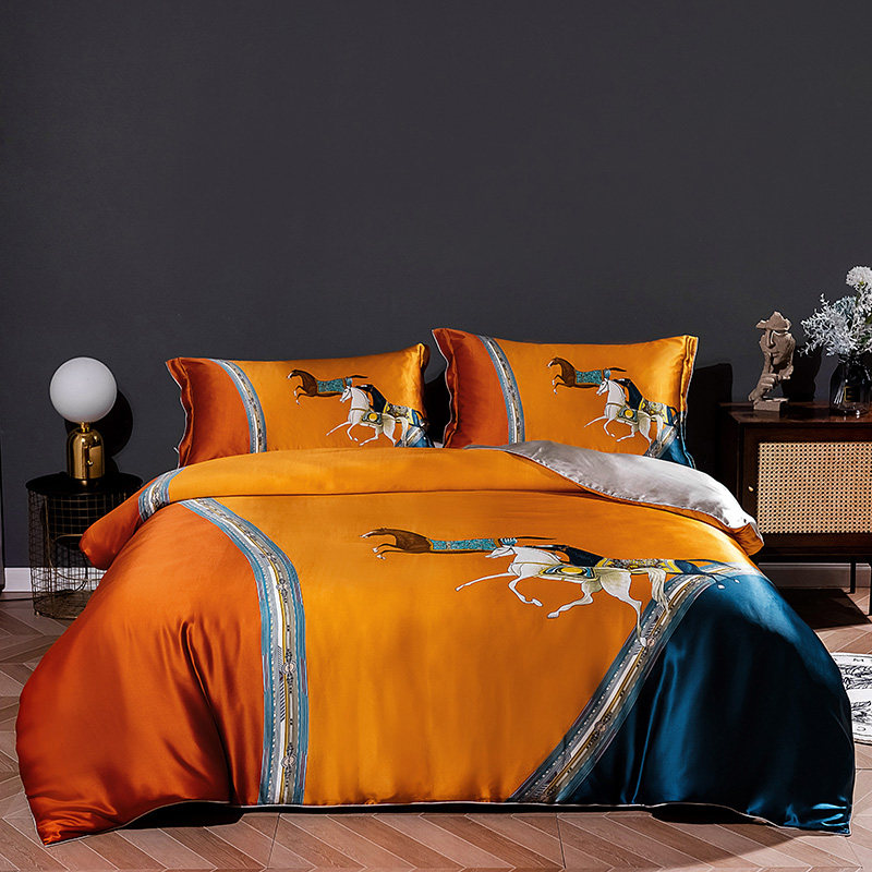 100%桑蚕丝真丝四件套 喷绘真丝被套床品枕套 整幅纯正丝绸布料