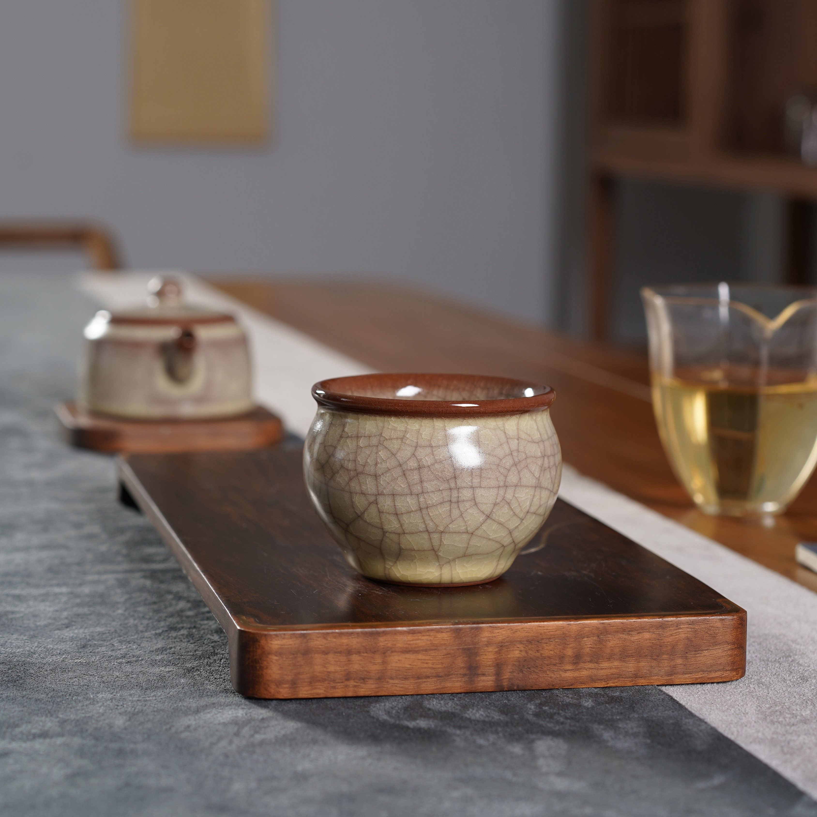 陶瓷茶具主人杯冰裂纹茶杯复古全茶杯