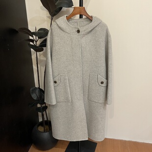 质感拉满～韩系连帽超细羊毛大衣女2025秋冬新款宽松百搭毛呢外套
