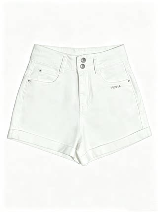 素卷 白色双扣高腰牛仔短裤女夏薄款卷边a字阔腿梨形显瘦小白裤