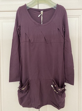 特价！before布意坊纯棉长款T恤连衣裙吊牌价139元（紫色/浅灰）