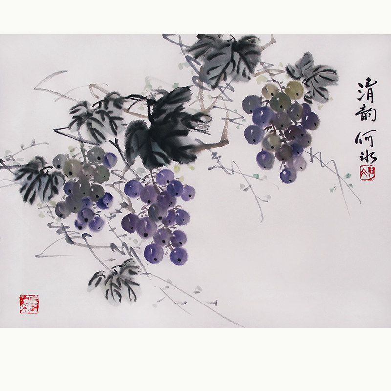 小写意国画葡萄手绘原稿46X3国画