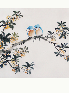 何冰国画桂花鸟手绘原稿46X34CM