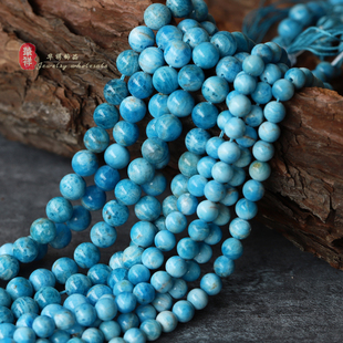 天然拉利玛磷灰石散珠 白纹磷灰石圆珠半成品 diy手工手链项链配