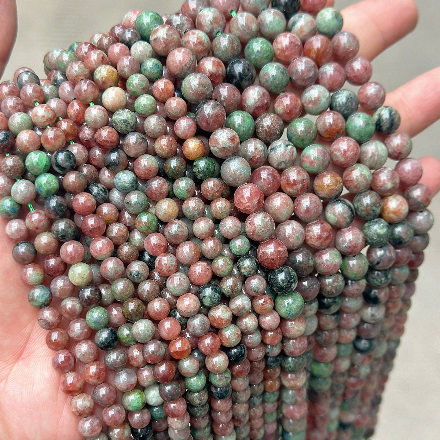天然西瓜石榴石圆珠 6-10mm西瓜石榴石散珠diy手链项链串珠配件图片