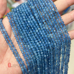 天然高品质魔鬼蓝海蓝宝切面圆珠 4mm水晶散珠手链项链串珠配件