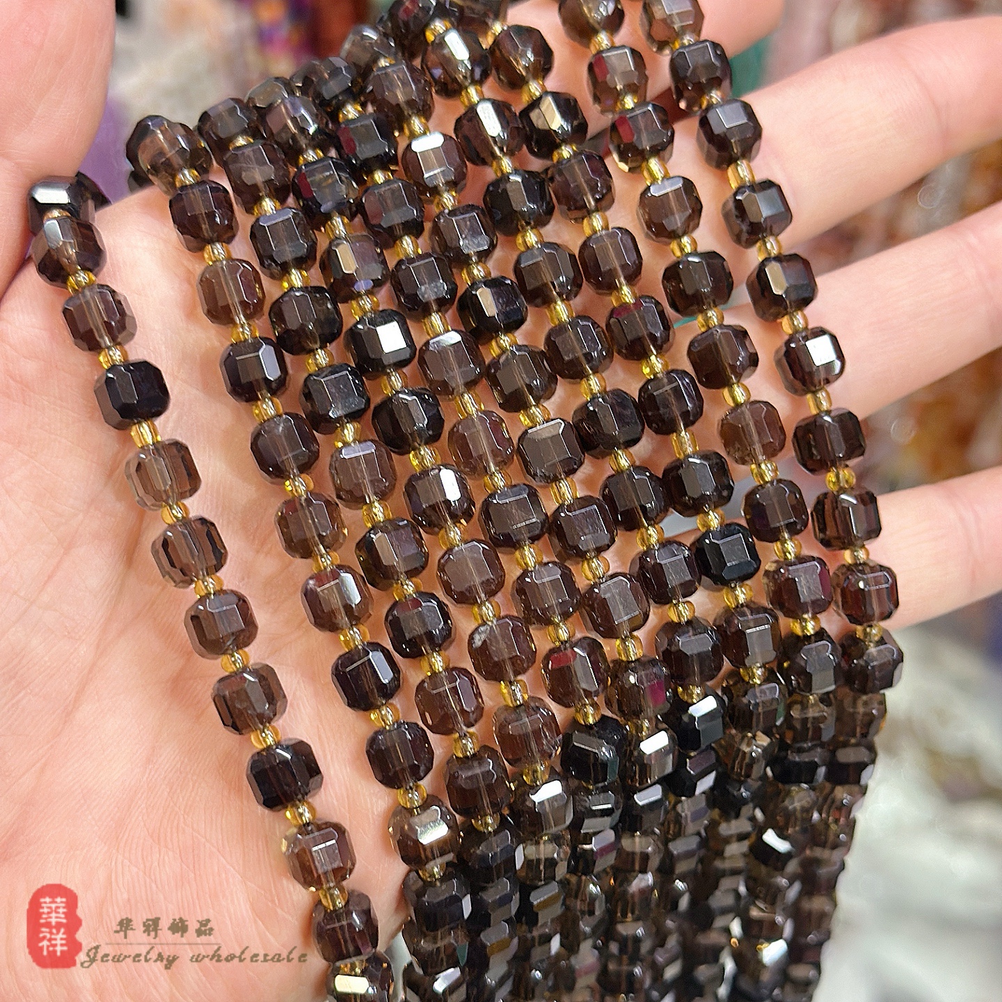 天然茶水晶方糖 6mm茶晶切面方块散珠 diy手链项链串珠饰品配件