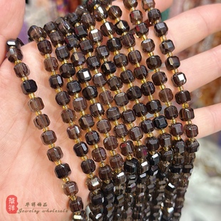 天然茶水晶方糖 6mm茶晶切面方块散珠 diy手链项链串珠饰品配件