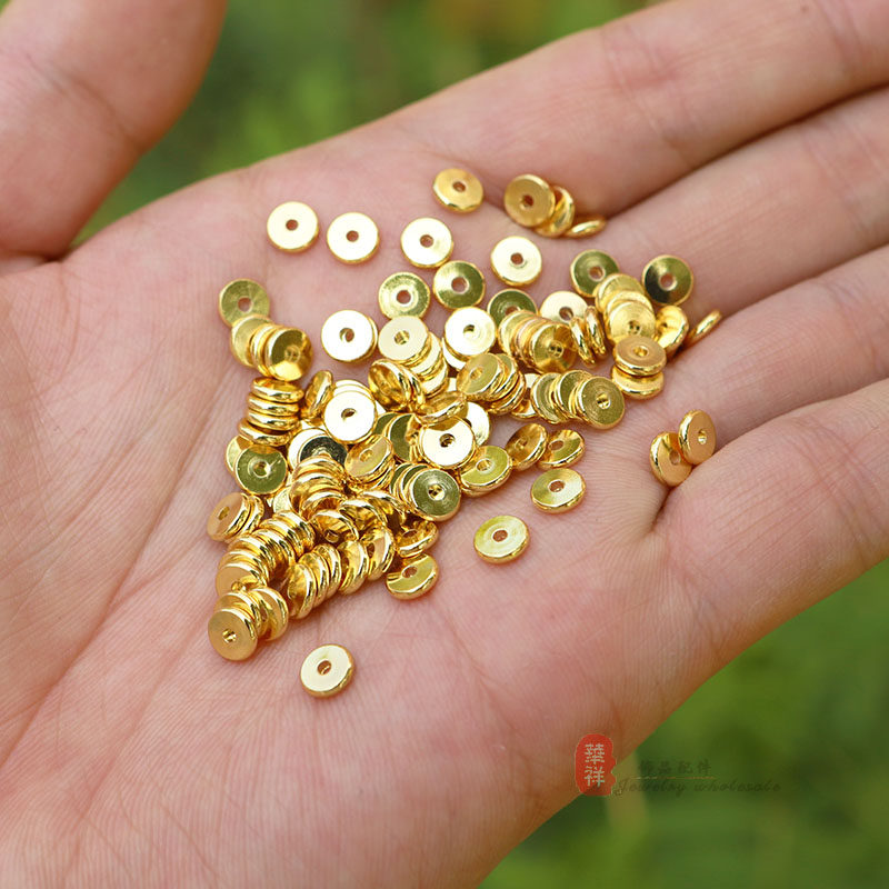 铜镀18K真金隔片金色素面小垫片散珠diy串珠手链隔珠手工饰品配件