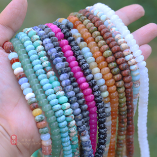 天然玉石水晶算盘珠 5*8mm绿东陵松石白玉车轮珠隔片diy饰品配件