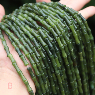 复古手链耳坠项链手工DIY饰品配饰材料 12mm天然橄榄玉竹节管珠