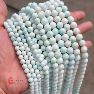 天然异极矿圆珠 6-10mm浅蓝海纹色石散珠diy手链项链串珠饰品配件