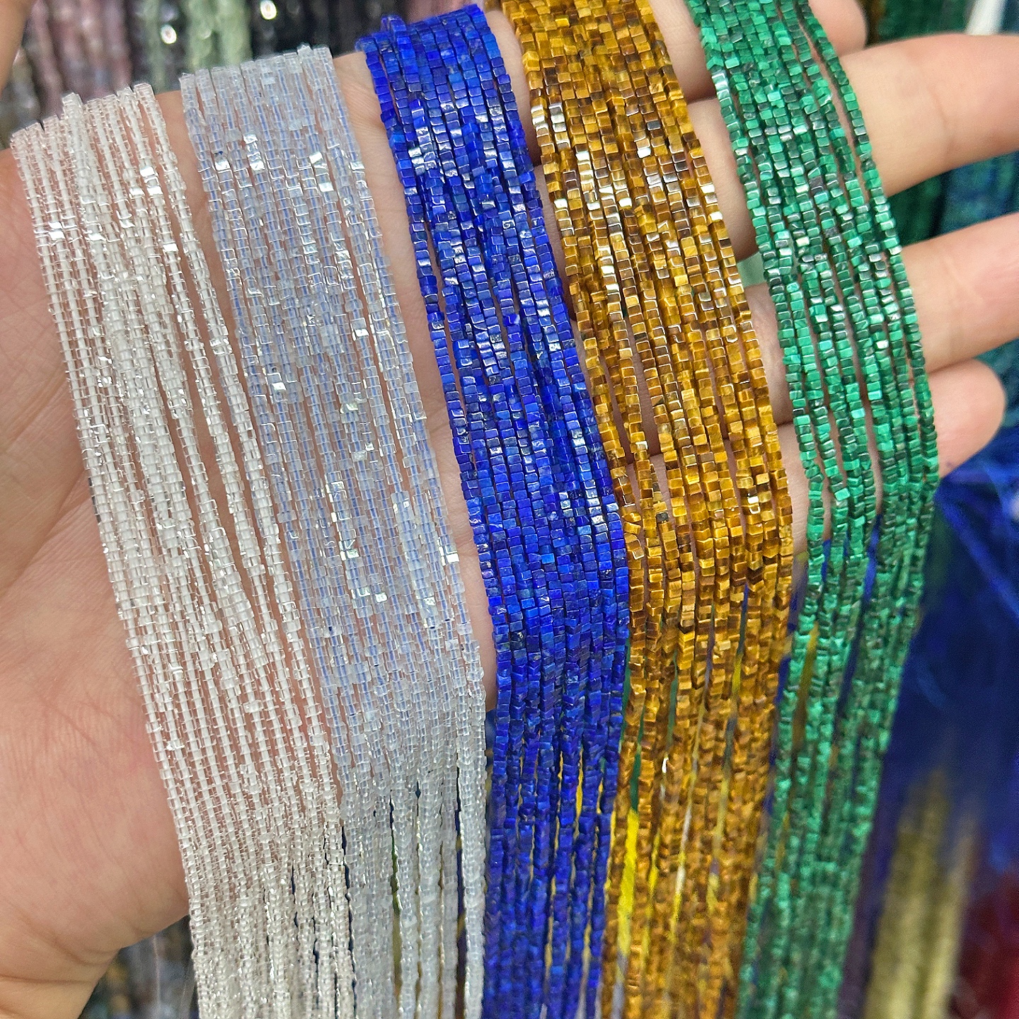 天然青金石方块 1.5*1.5mm白水晶海蓝宝方片散珠 diy手链项链配件