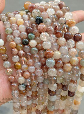 天然彩兔毛水晶圆珠 6-12mm多色彩发晶散珠 diy手链项链饰品配件