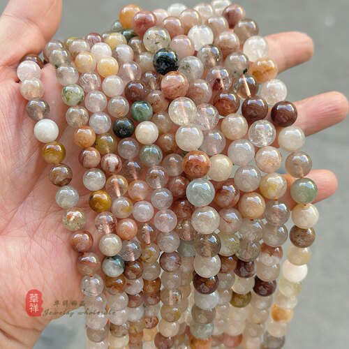 天然彩兔毛水晶圆珠 6-12mm多色彩发晶散珠 diy手链项链饰品配件