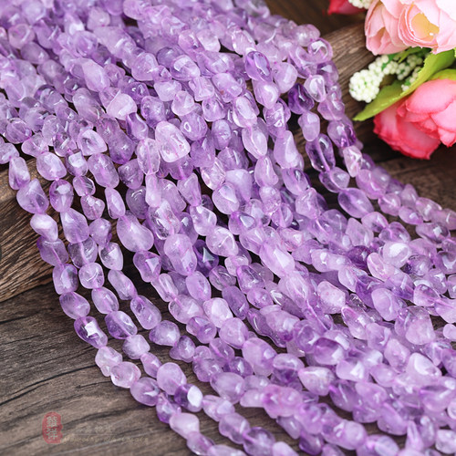 天然薰衣草紫水晶直孔随形石