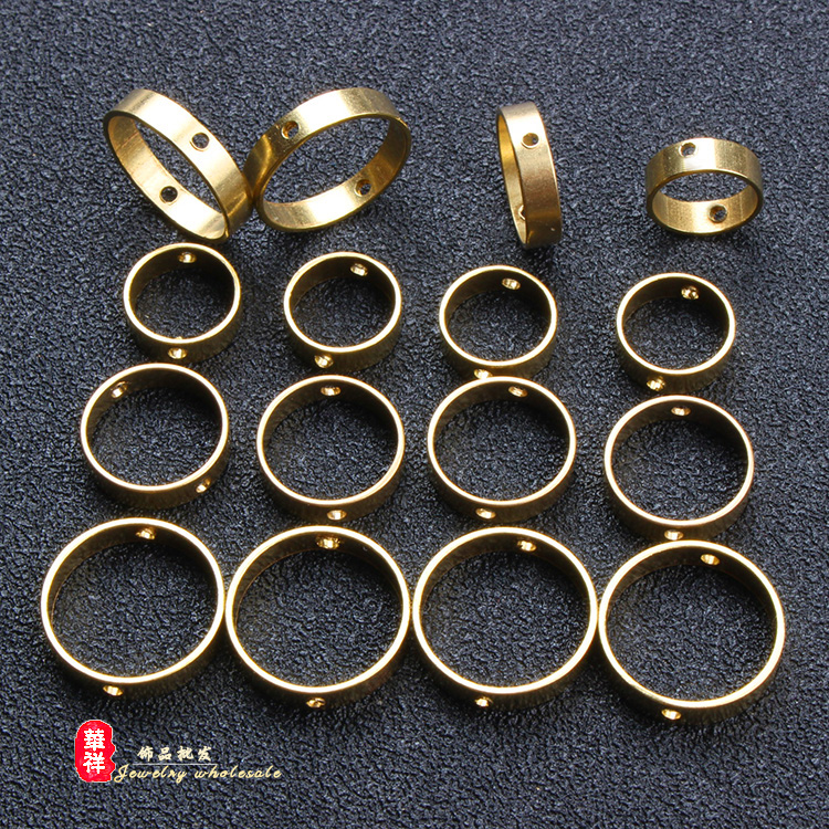 DIY饰品配件材料 8/10/12mm纯铜圆环 黄铜双孔直穿孔珠框隔珠圆圈