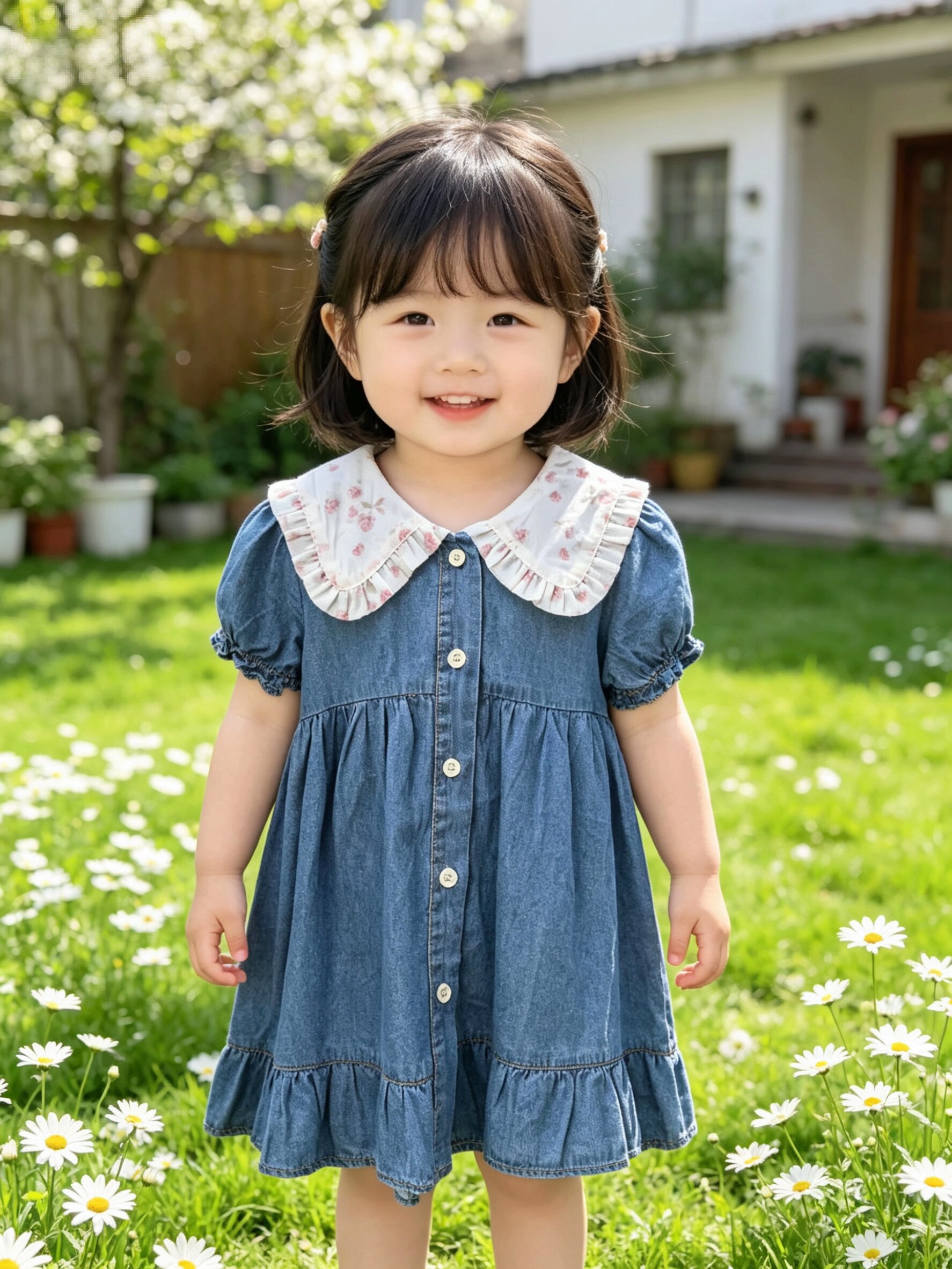 实体同步童装女小童连衣裙夏装儿童小童天丝牛仔裙清新文艺大摆裙