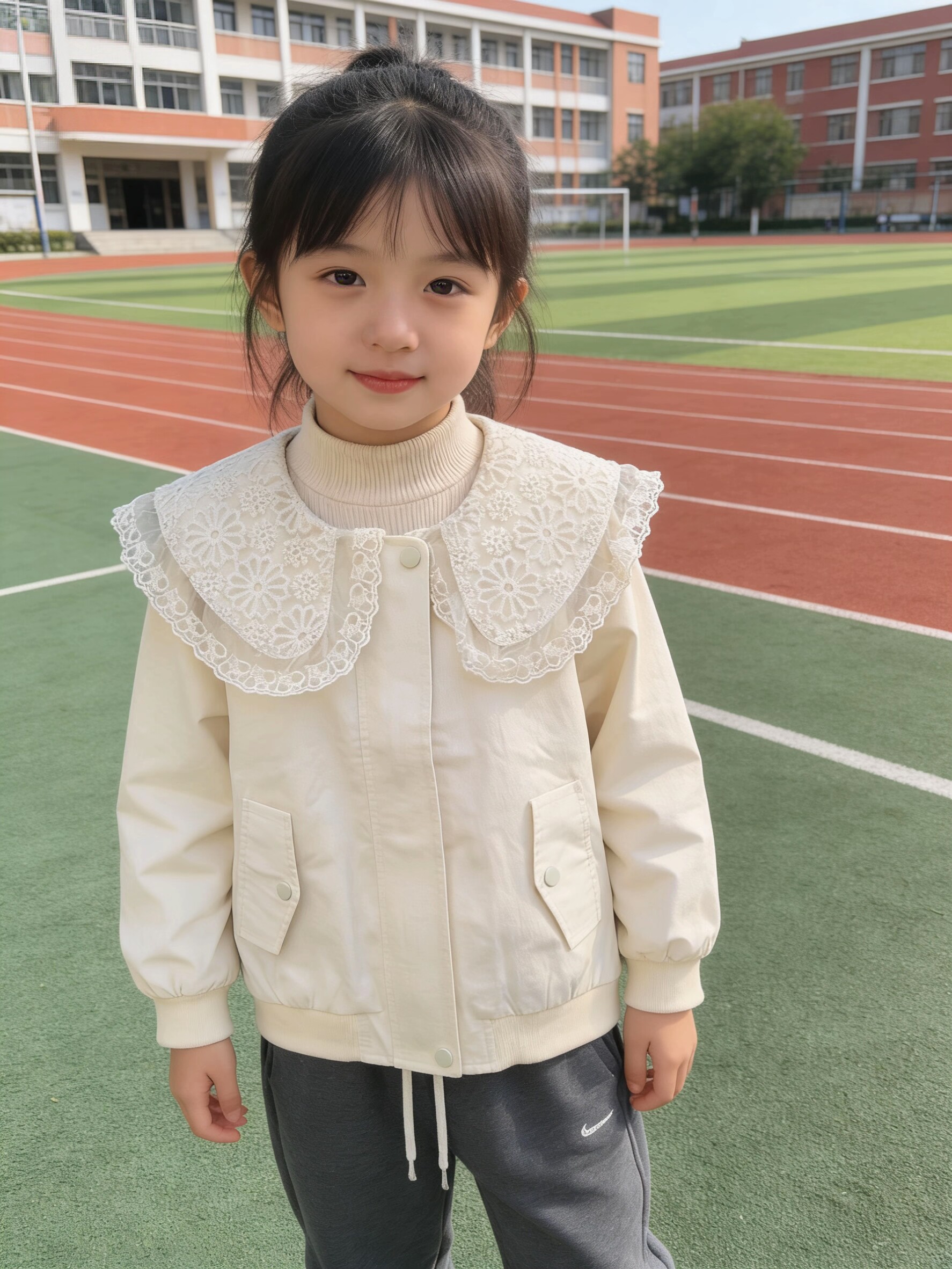 女中童娃娃领夹克外套春秋2026新款儿童洋气时髦女宝宝蕾丝领上衣