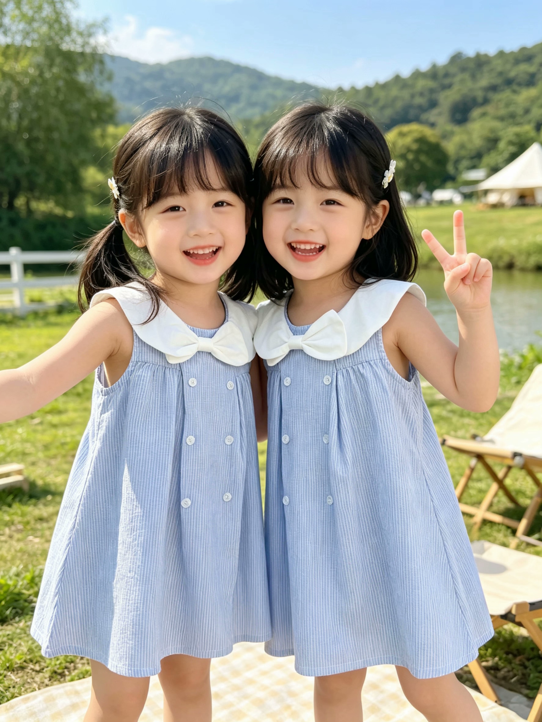 女小童连衣裙夏季2026新款女宝宝儿童洋气背心裙海军领蝴蝶结裙子