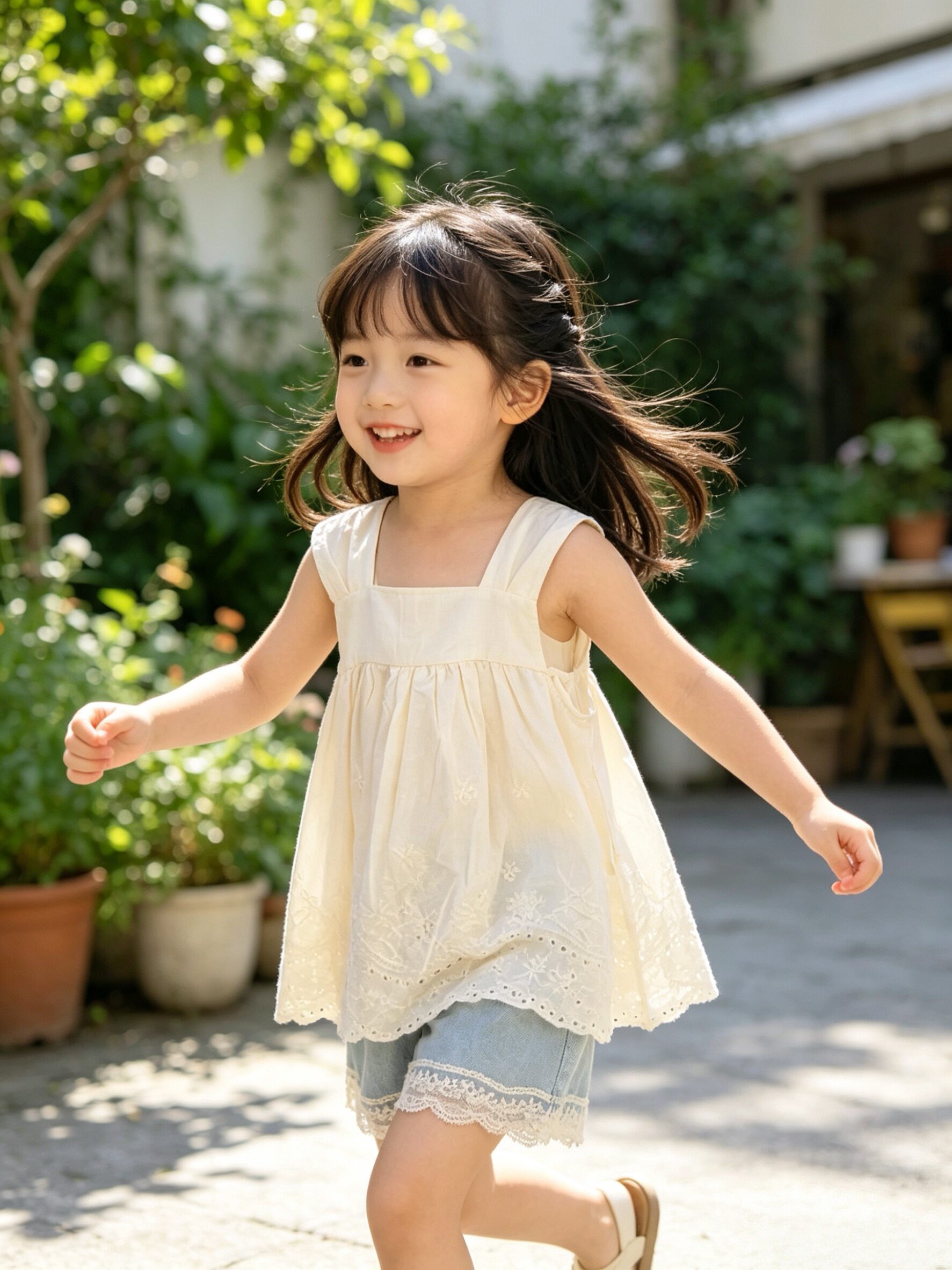 女童中童夏季新款宝宝洋气时髦蕾丝花边拼接甜美休闲套装