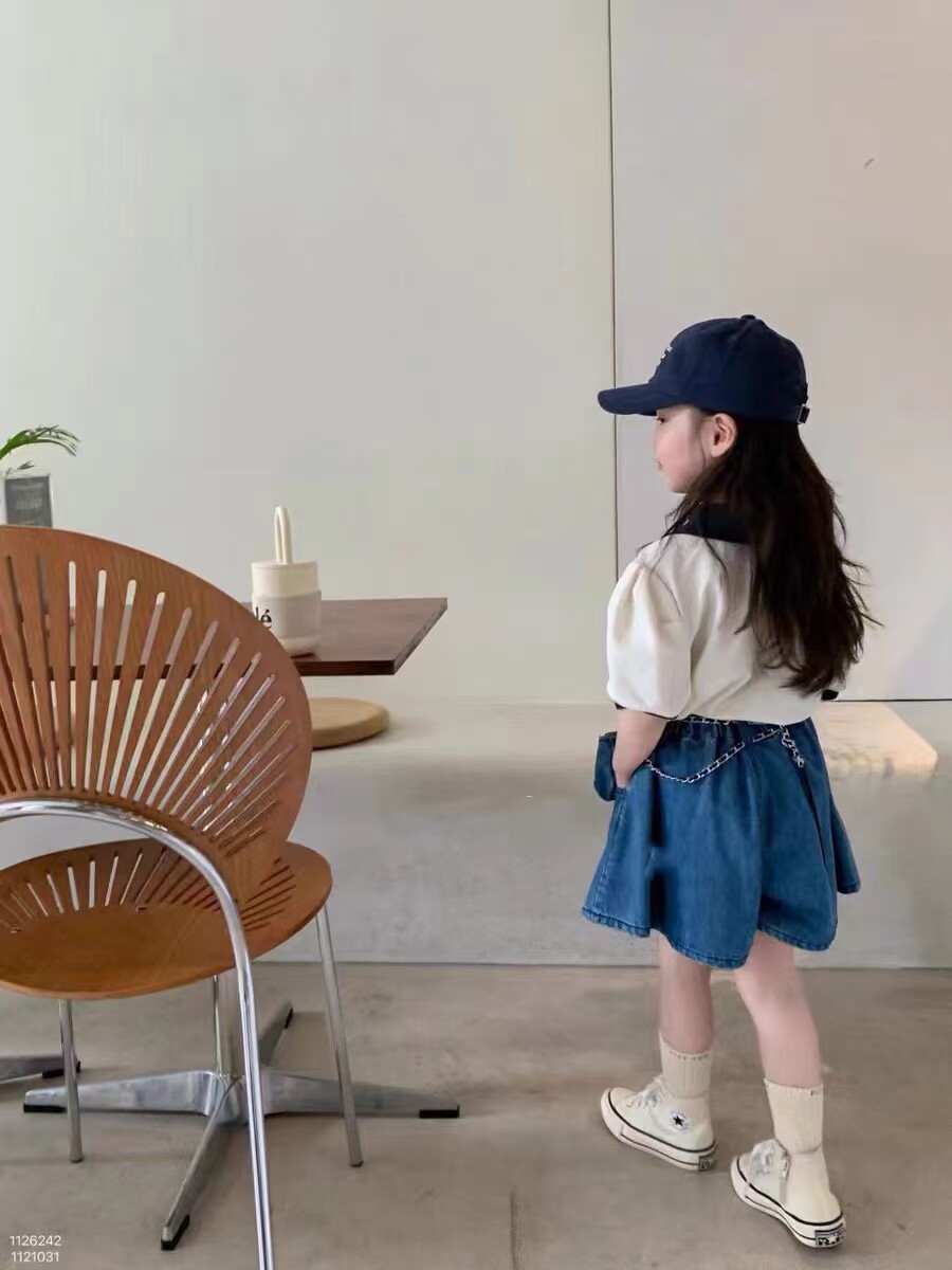 实体同步童装儿童polo衫2025夏新品女童印花短袖爱心T恤短裤套装
