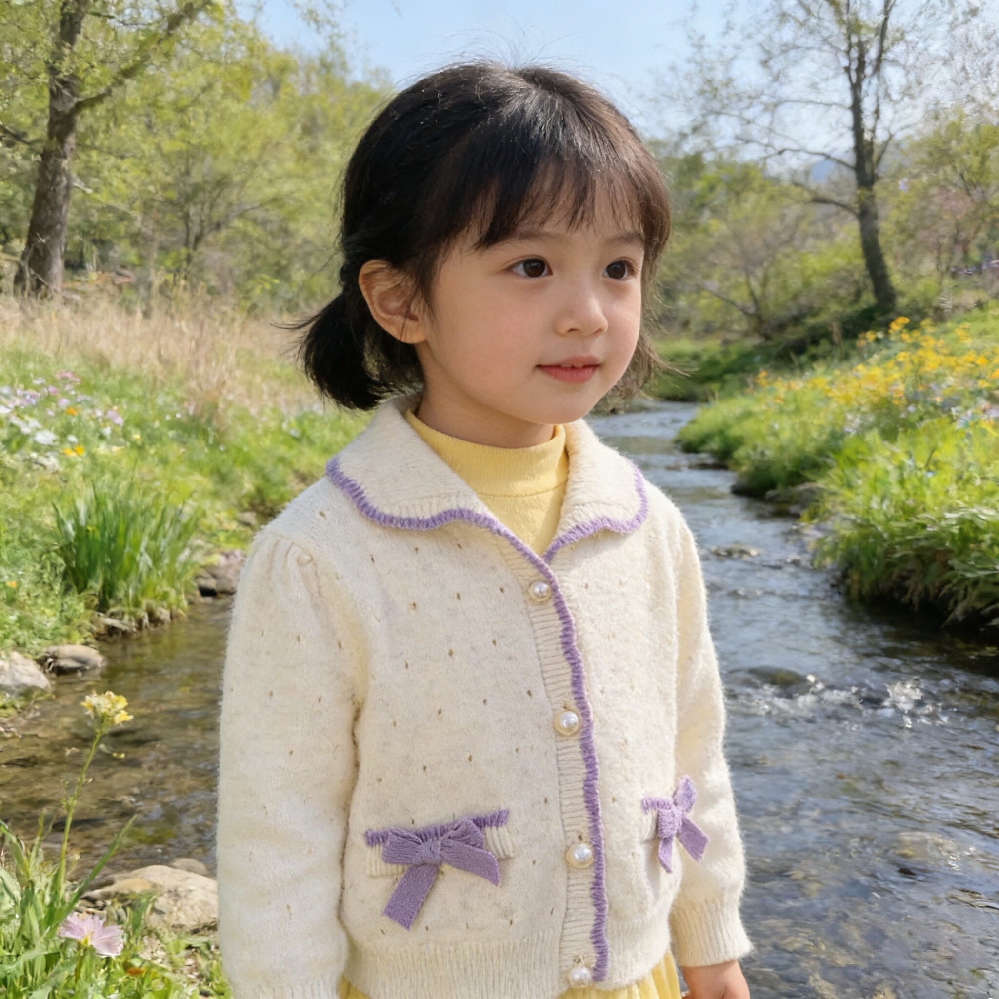 女童毛衣针织开衫春秋款公主蝴蝶结淑女宝宝上衣潮小孩儿外套外穿