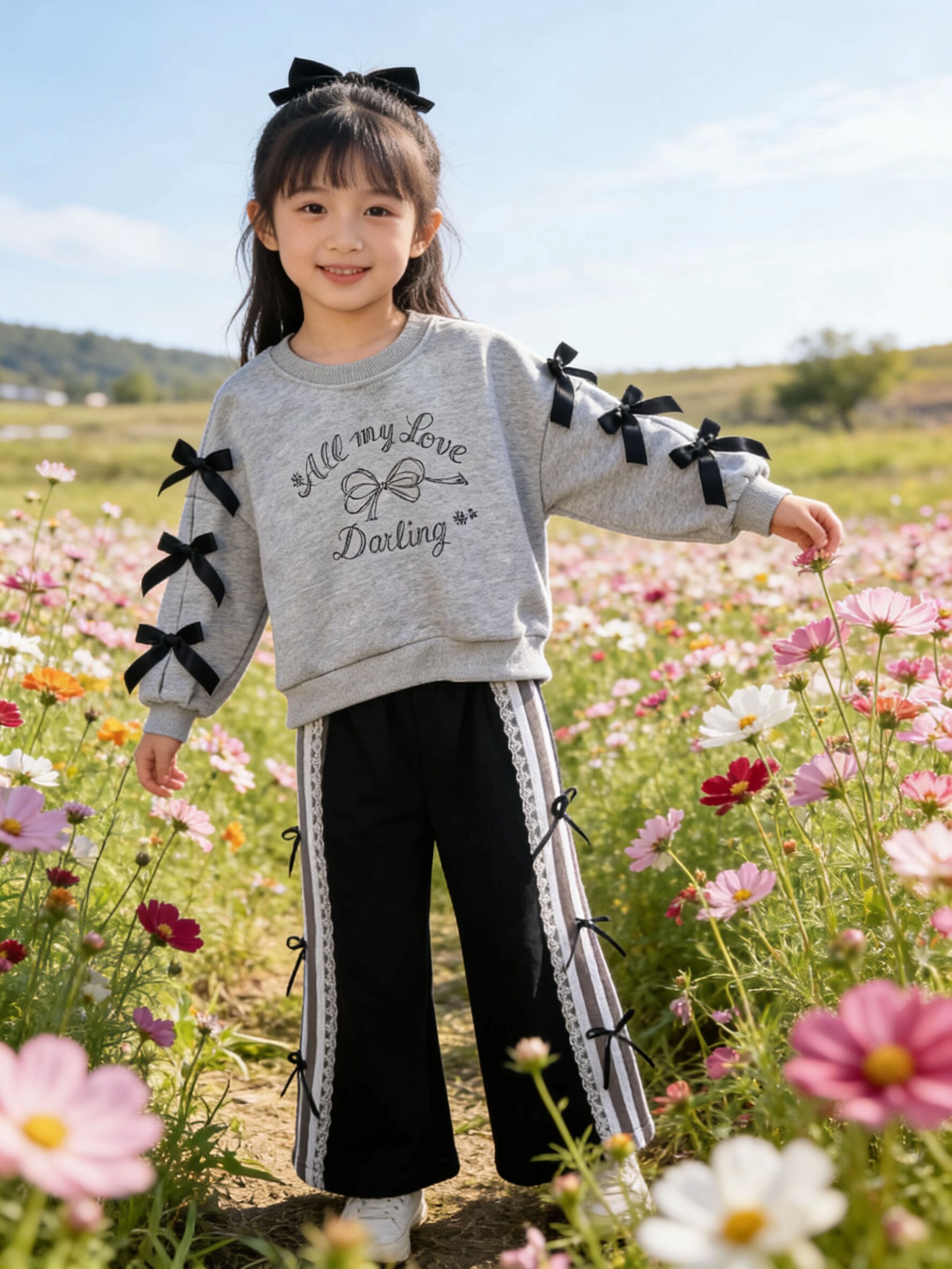 童装儿童女中童春秋2026新款儿童洋气时髦宝宝休闲运动蝴蝶结套装
