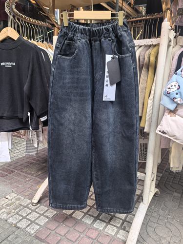 2025新款儿童牛仔裤男中大童秋冬款休闲一体绒长裤儿童宽松秋冬裤