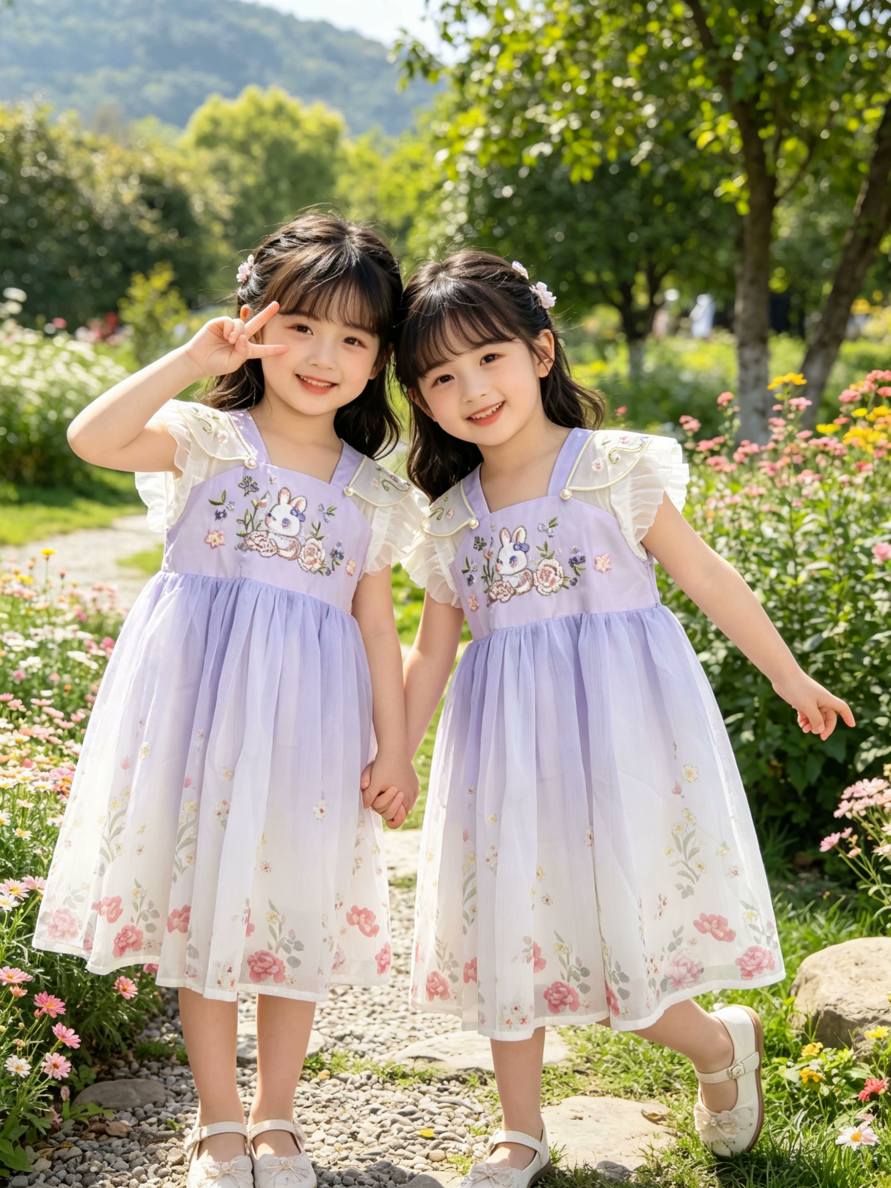 女小童汉服雪纺刺绣连衣裙夏季款洋气儿童装百搭潮休闲女孩公主裙