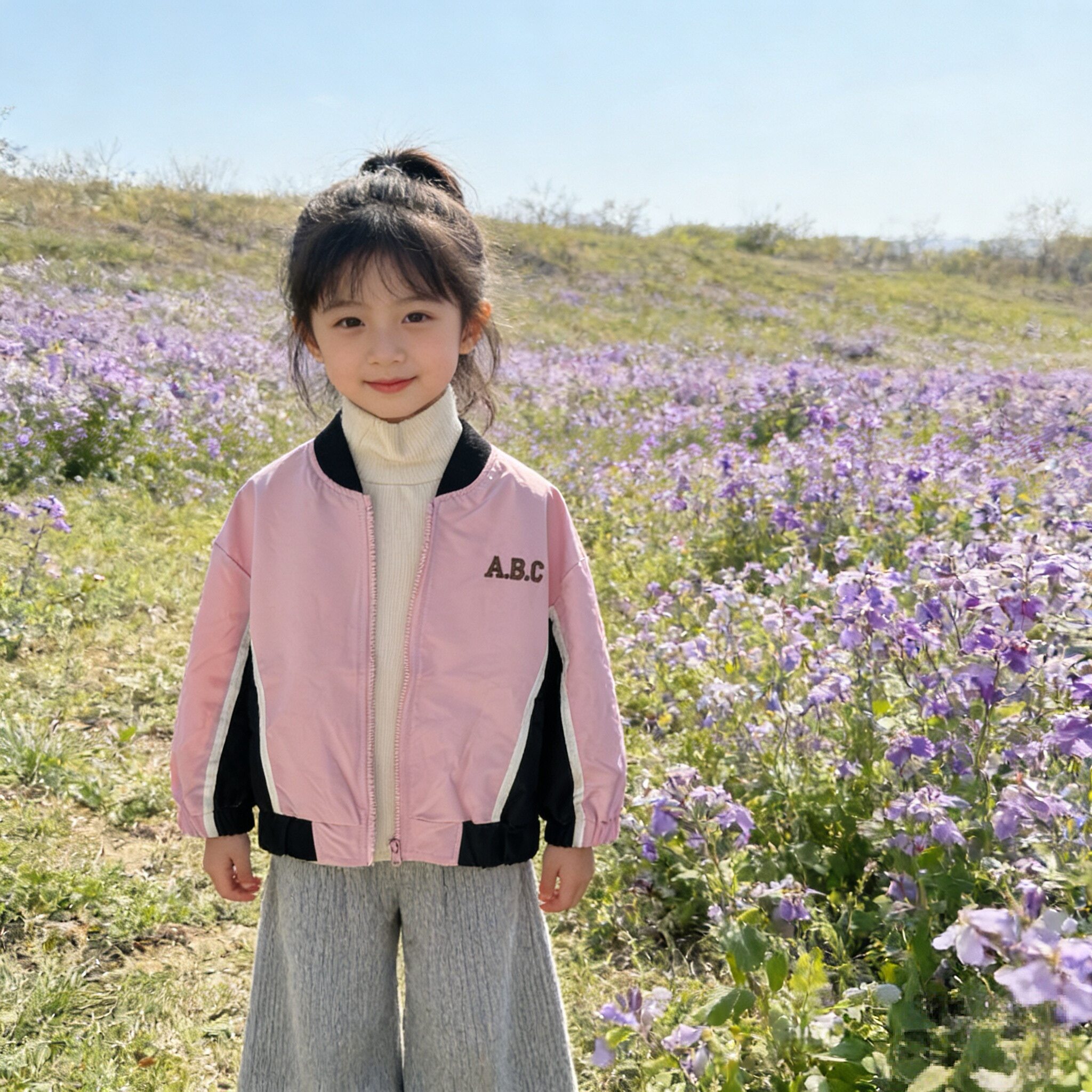 实体同步童装女童棒球服2025春秋儿童宽松外套中小童拉链夹克衫潮