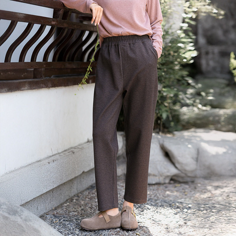 女裤2025秋冬新款休闲裤女松紧腰天丝羊毛收腿萝卜裤加厚防风裤