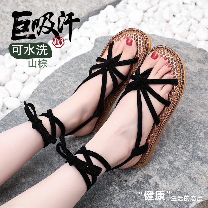 山泉布鞋女款鞋透气吸汗绑带女士复古休闲防滑综丝凉鞋夏季牛筋底