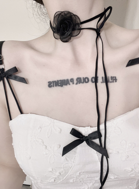 choker项圈项链黑色锁骨链女花朵简约日韩版脖子饰品颈链颈带系带