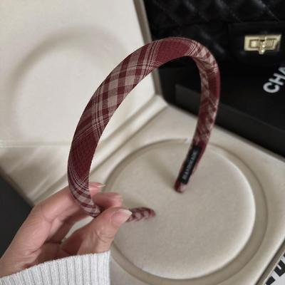 小众设计头饰2025新款发饰秋冬饰品高级感细边头箍红色格子发箍
