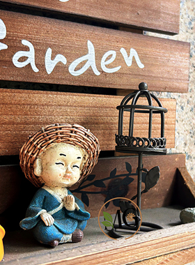 铁艺迷你小鸟笼 微缩娃娃屋场景装饰摆件 仿真复古站立鸟笼玩具