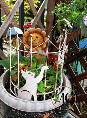 MG园艺半圆围栏花插爬藤架花架隔断铁艺栅栏复古做旧猫咪花拦
