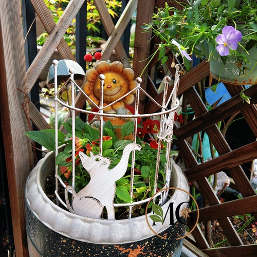 MG园艺半圆围栏花插爬藤架花架隔断铁艺栅栏复古做旧猫咪花拦