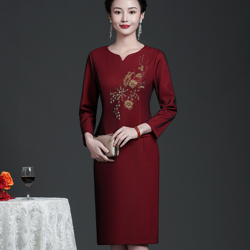 妈妈嫁女儿礼服假两件遮肚连衣裙