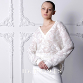 天鹅颈 FANCIES后构想｜白色浮雕毛织镂空提花V领上衣春夏 HAUTE