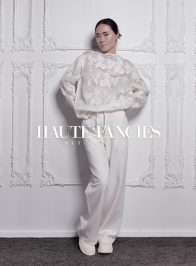 书香 HAUTE FANCIES后构想｜圆领松身杏色蕾丝上衣优雅柔美上衣